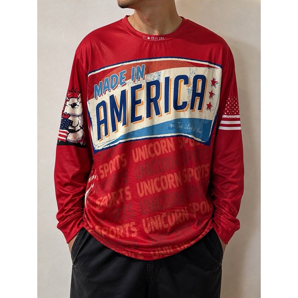 USA Patriotic Statue of Liberty Jersey 2XL Long Sleeve Graphic Shirt